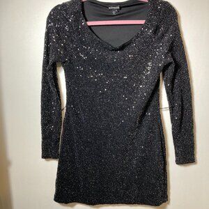 Express Black Sequin Long Sleeve Mini Dress